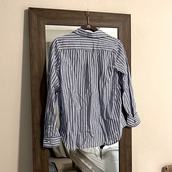 J. Crew 100% Cotton Half Button Down Shirt Blue Striped - Picture 2 of 2